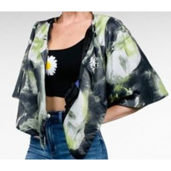 Vivienne Tam Petite Jacket Womens PP Open Front Floral Green Black - Picture 1 of 9